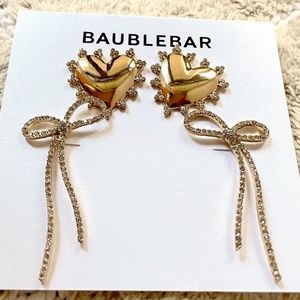 NWT Baublebar 2-Pack Gold Heart & Bow Studs Earring Set